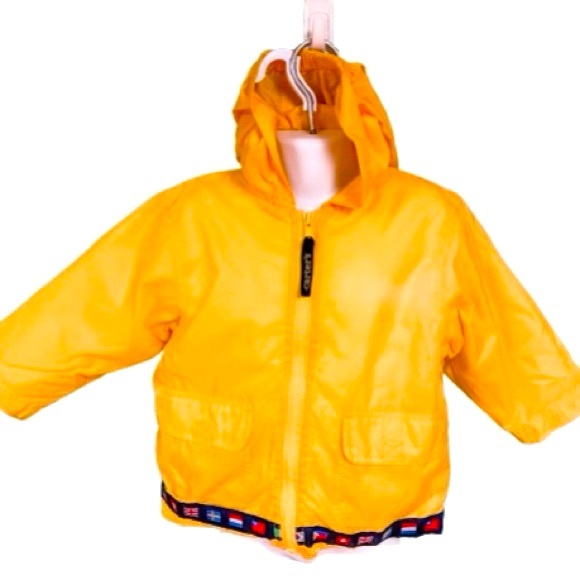 Vintage Carters Yellow World Flags Hem Hooded Windbreaker Raincoat Kids Size 2T - Picture 1 of 10